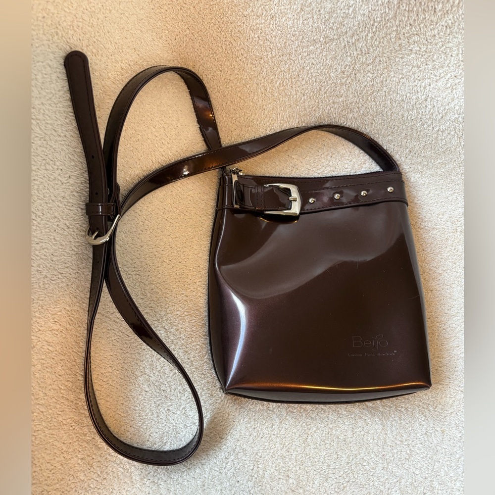 Beijo Brown Patent Leather Crossbody Bag Purse